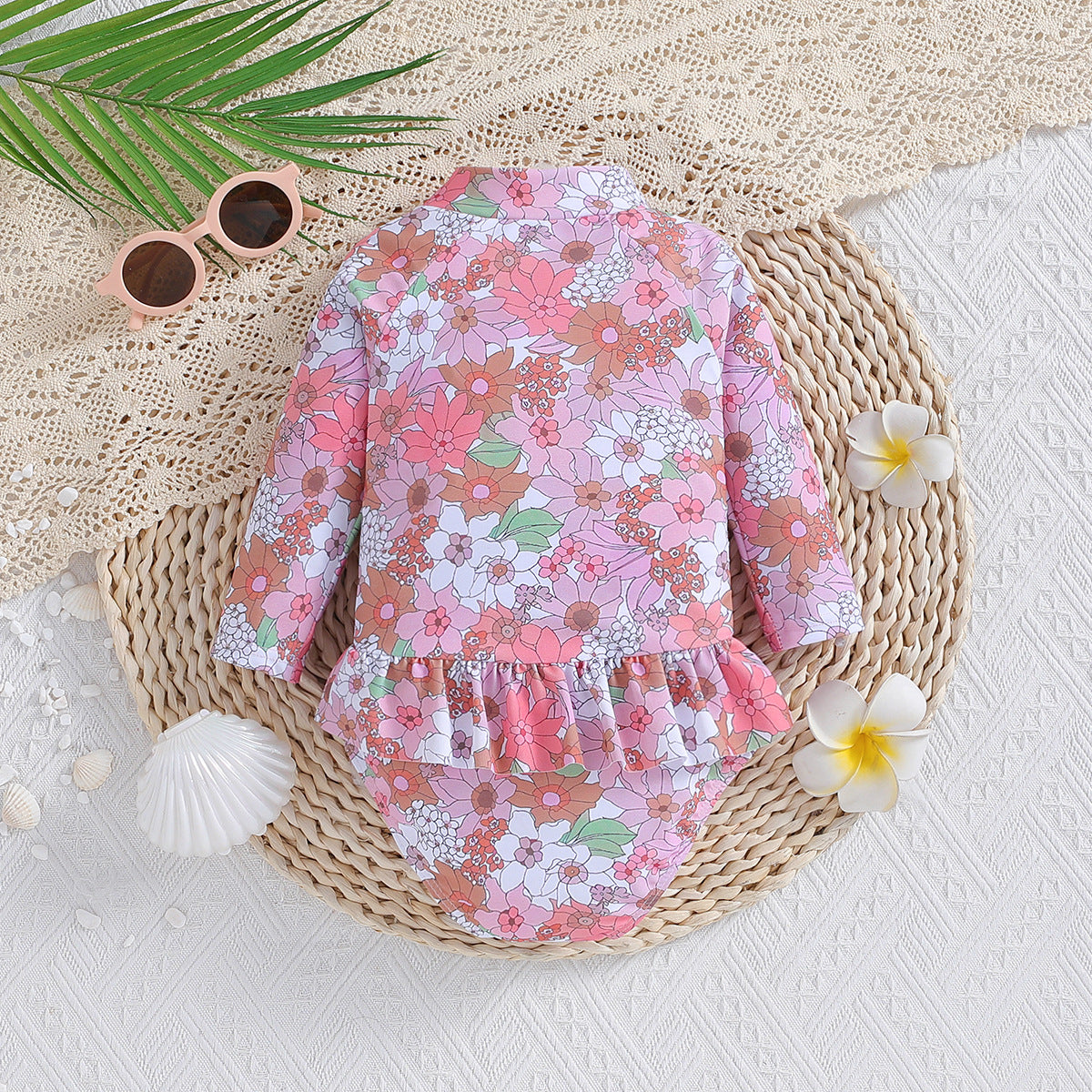 Children's Long-sleeved Printed One-piece Swimsuit