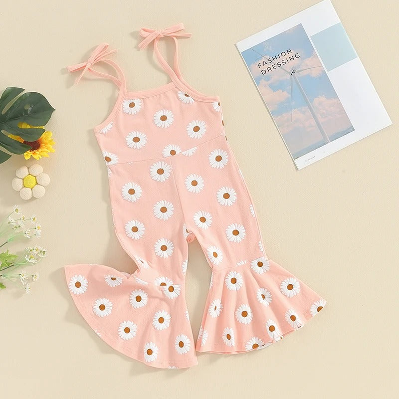 Girl's Fashion Printed Sling Bell-bottom Pants