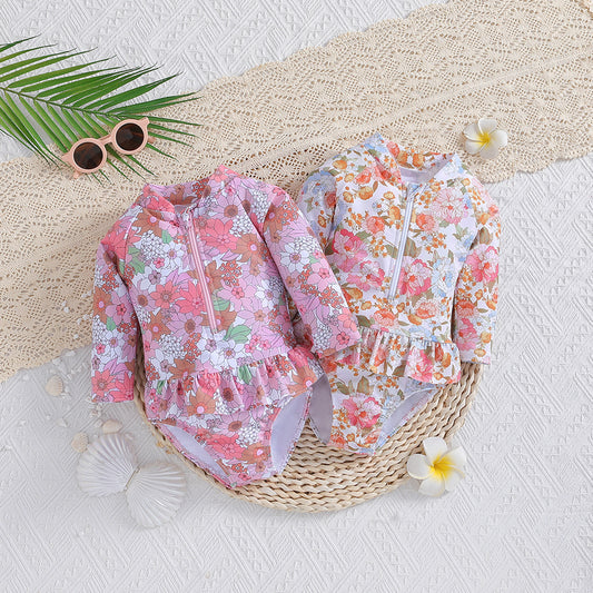 Children's Long-sleeved Printed One-piece Swimsuit