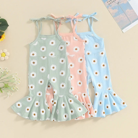 Girl's Fashion Printed Sling Bell-bottom Pants