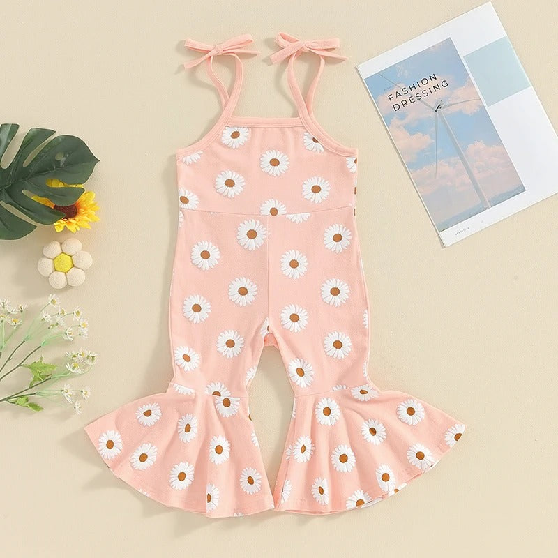 Girl's Fashion Printed Sling Bell-bottom Pants