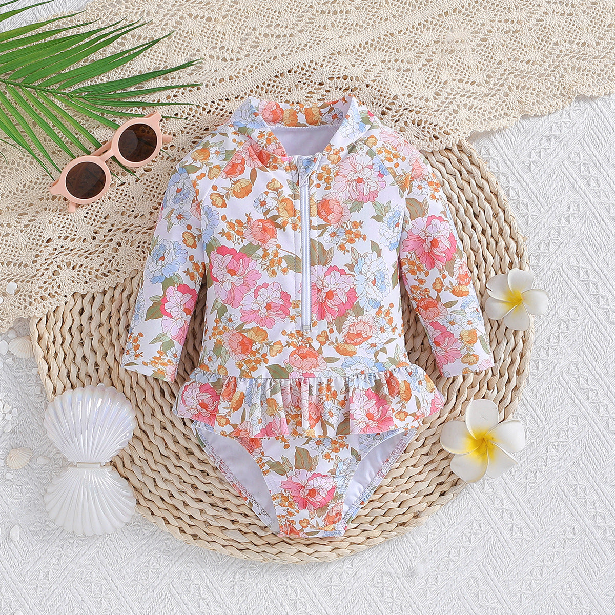 Children's Long-sleeved Printed One-piece Swimsuit