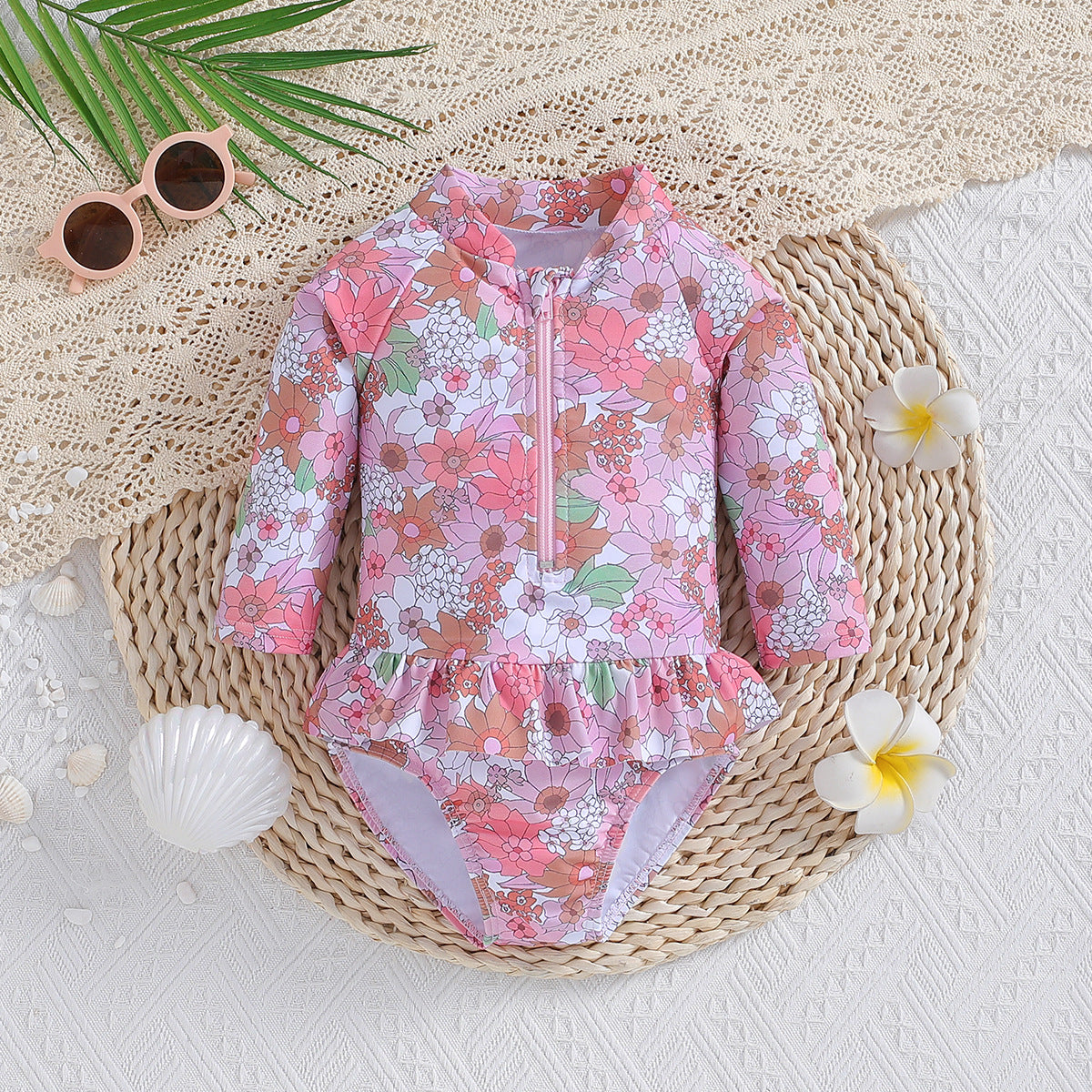 Children's Long-sleeved Printed One-piece Swimsuit